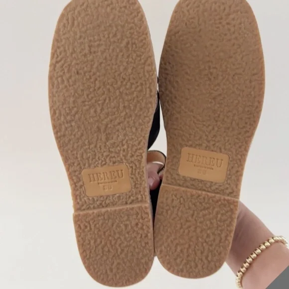 Hereu Morella Sandal Fisherman Leather Flat Square Toe  Black US 7.5 EU38 - Picture 3 of 11